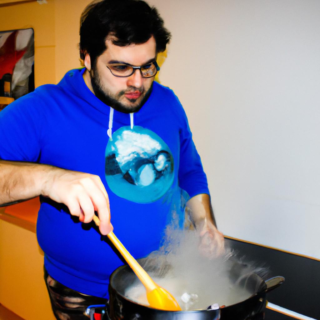 Person cooking with focused attention